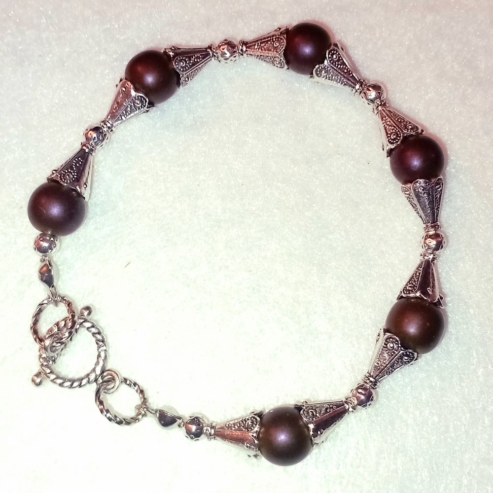 Elegant Silver and Brown Beaded Bracelet